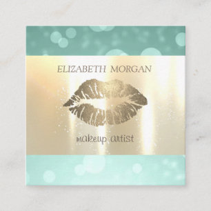 Tarjeta De Visita Cuadrada Elegante Glamuroso Brillante, Dorado Falso, Labios