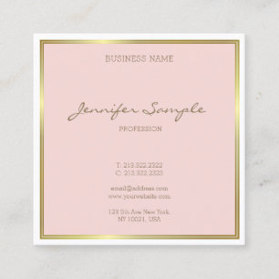Tarjeta De Visita Cuadrada Elegante Gold Rubor Pink Handwriter Luxury