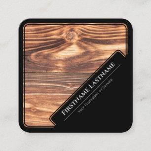 Tarjeta De Visita Cuadrada Elegante grano de madera de estilo negro enmarcado