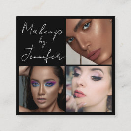 Tarjeta De Visita Cuadrada Elegante guión blanco negro 3 imagen maquillaje