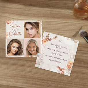 Tarjeta De Visita Cuadrada Elegante guión de acuarela 3 Foto Maquillaje
