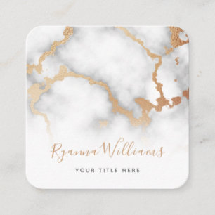 Tarjeta De Visita Cuadrada Elegante guión de caligrafía de mármol de oro Rosa