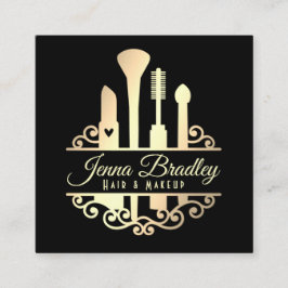 Tarjeta De Visita Cuadrada Elegante Herramientas de maquillaje de oro Industr