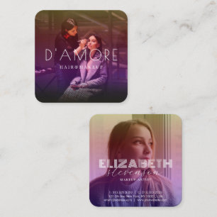 Tarjeta De Visita Cuadrada Elegante Holografía Oro y Rosa Resumen 2 Fotos