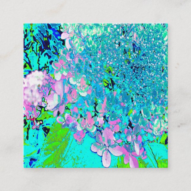 Tarjeta De Visita Cuadrada Elegante Hydrangea de luz rosa y azul (Anverso)