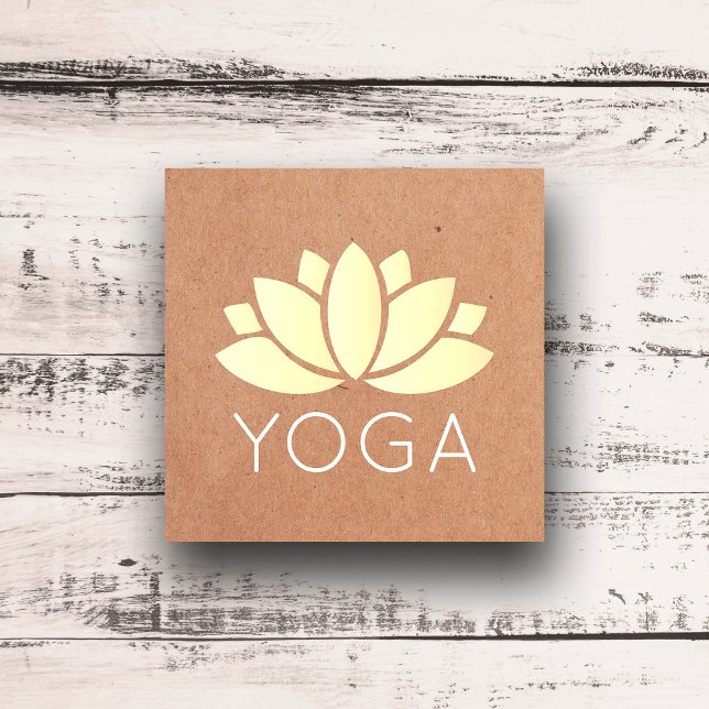 Tarjeta De Visita Cuadrada Elegante icono minimal de Lotus impreso Kraft Yoga (Subido por el creador)