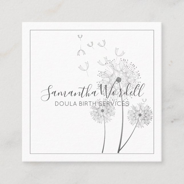 Tarjeta De Visita Cuadrada Elegante Ilustracion Floral Doula O Comadrona (Anverso)