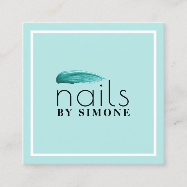 Tarjeta De Visita Cuadrada Elegante infarto de esmalte de uñas turquesa mínim (Anverso)