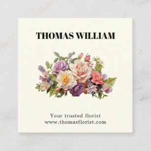 Tarjeta De Visita Cuadrada Elegante lindo ramo de flores boho florales con ru