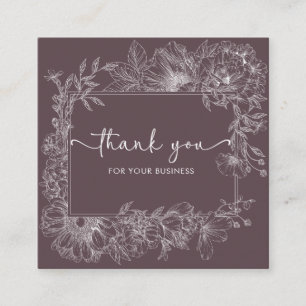 Tarjeta De Visita Cuadrada Elegante línea floral púrpura marrón código QR gra