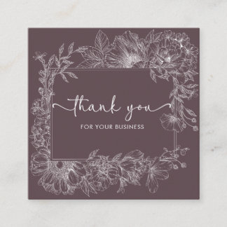 Tarjeta De Visita Cuadrada Elegante línea floral púrpura marrón código QR gra