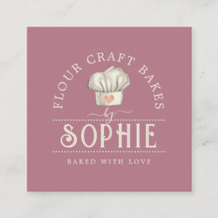 Tarjeta De Visita Cuadrada Elegante Logo de Baker Crema rosa mojado