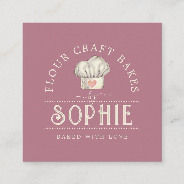 Tarjeta De Visita Cuadrada Elegante Logo de Baker Crema rosa mojado (Anverso)