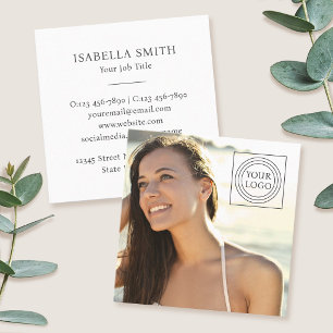 Tarjeta De Visita Cuadrada Elegante logo de foto personalizado minimalista de