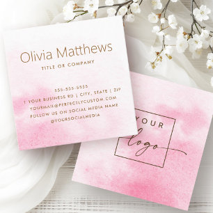 Tarjeta De Visita Cuadrada Elegante logo personalizado color de agua rosa cla