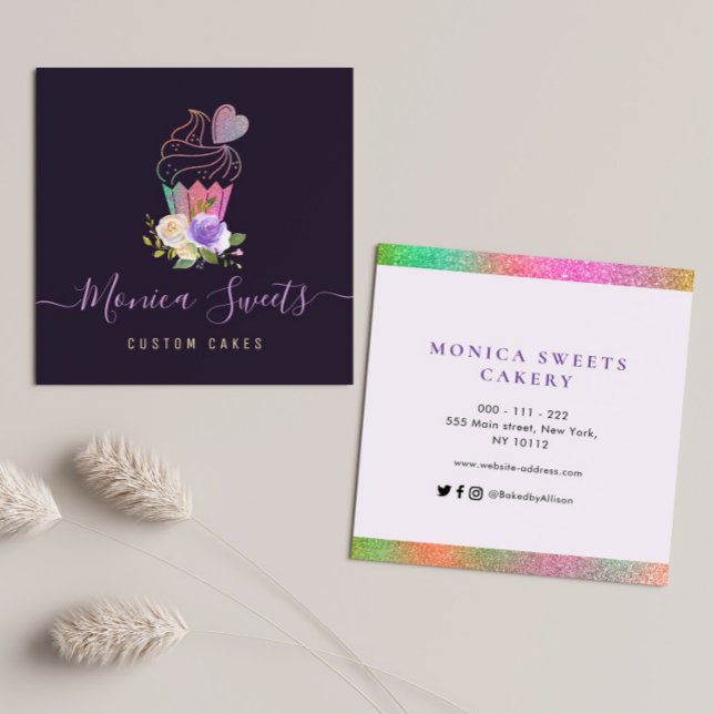 Tarjeta De Visita Cuadrada Elegante logo personalizado pastelería (Subido por el creador)