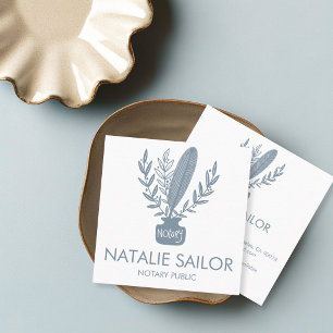 Tarjeta De Visita Cuadrada Elegante Logotipo Botánico de Pluma de Notario Púb