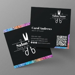 Tarjeta De Visita Cuadrada Elegante Logotipo de Código Qr de Estilista de Cab