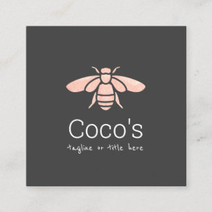 Tarjeta De Visita Cuadrada Elegante Logotipo Rosa Dorado