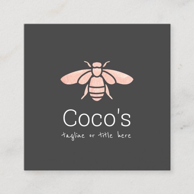 Tarjeta De Visita Cuadrada Elegante Logotipo Rosa Dorado (Anverso)