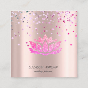 Tarjeta De Visita Cuadrada Elegante Loto Elegante, Rosa Confetti Oro