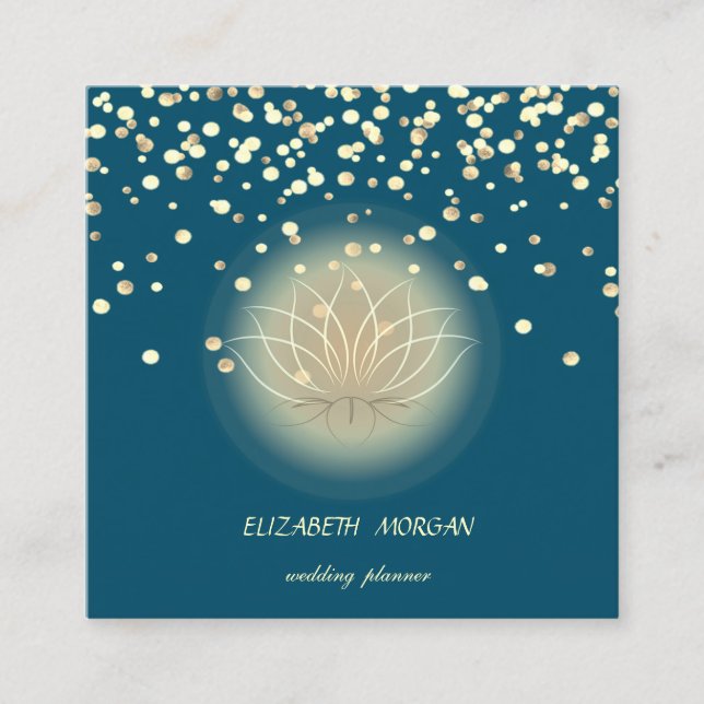 Tarjeta De Visita Cuadrada Elegante Loto Elegante,Verde Confetti (Anverso)