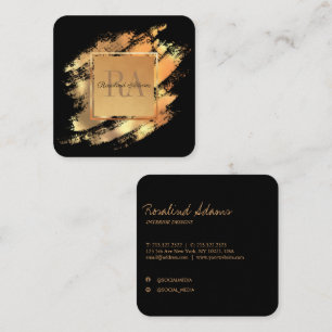 Tarjeta De Visita Cuadrada Elegante lujo pincelada glamour falso monograma de