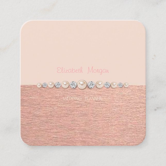 Tarjeta De Visita Cuadrada Elegante Lujo Simple, Diamantes, Perlas (Anverso)