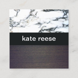 Tarjeta De Visita Cuadrada Elegante madera de mármol blanco y negro
