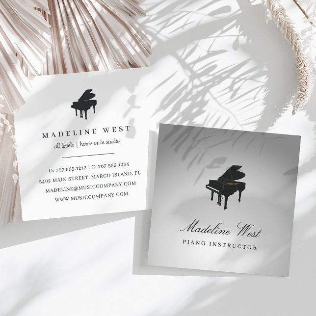 Tarjeta De Visita Cuadrada Elegante maestro de música de piano gris (Subido por el creador)