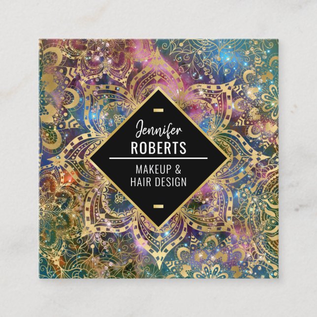 Tarjeta De Visita Cuadrada Elegante Mandala de oro moderno (Anverso)