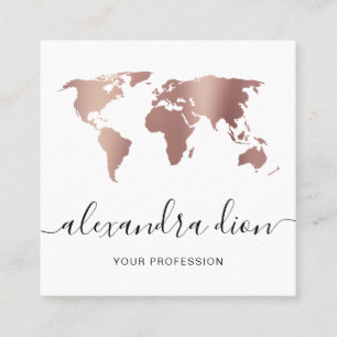 Tarjeta De Visita Cuadrada Elegante mapa moderno y minimalista del mundo blan