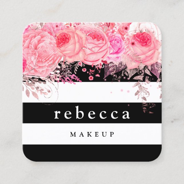 Tarjeta De Visita Cuadrada Elegante maquillaje de rayas blancas con motivos f (Anverso)