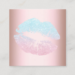 Tarjeta De Visita Cuadrada Elegante maquillaje moderno rosa azul purpurina la
