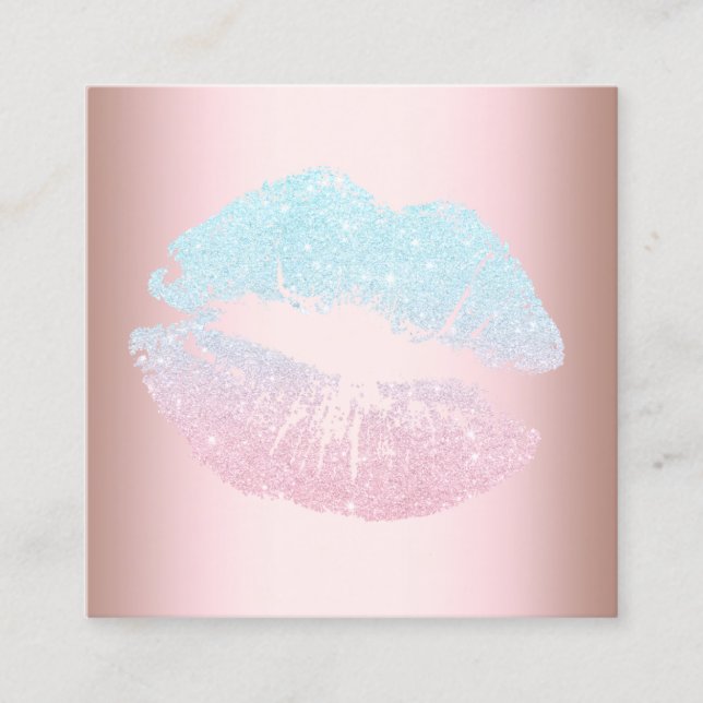 Tarjeta De Visita Cuadrada Elegante maquillaje moderno rosa azul purpurina la (Anverso)
