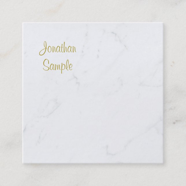 Tarjeta De Visita Cuadrada Elegante Marble Profesional Manual Gold Textos (Anverso)