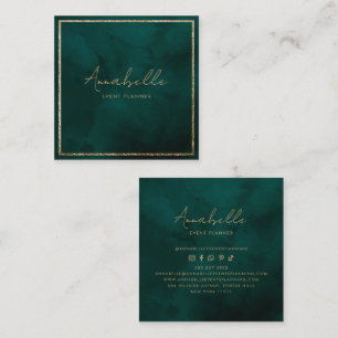 Tarjeta De Visita Cuadrada Elegante marco de terciopelo verde y brillo dorado