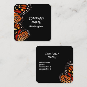 Tarjeta De Visita Cuadrada elegante mariposa monarca naranja y negro atrevido