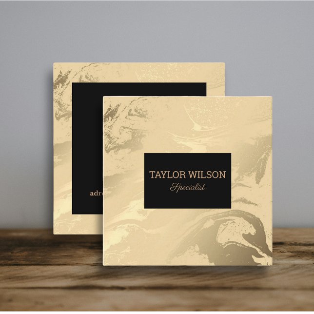Tarjeta De Visita Cuadrada Elegante mármol negro y dorado (Elegant foil design - Marble gold square business card)