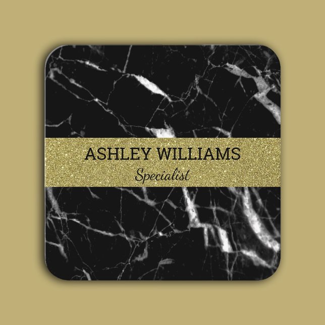 Tarjeta De Visita Cuadrada Elegante mármol negro y oro (Elegant black marble and gold square business card)