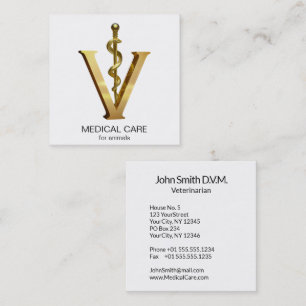 Tarjeta De Visita Cuadrada Elegante Medicina Veterinaria Asclepius Vet Gold V