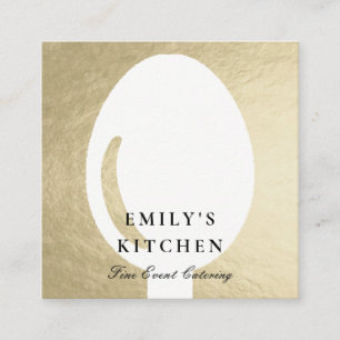 TARJETA DE VISITA CUADRADA ELEGANTE MENIMAL FAUX SILVER SPOON CHEF CATERING