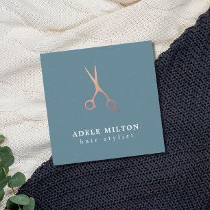 Tarjeta De Visita Cuadrada Elegante minimalista Bose Gold Scissors Hairstylis