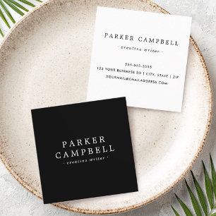 Tarjeta De Visita Cuadrada Elegante minimalista en negro y blanco