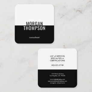 Tarjeta De Visita Cuadrada Elegante Minimalista moderno de color negro blanco