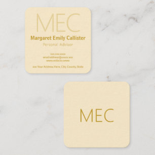 Tarjeta De Visita Cuadrada Elegante, Minimalista, Moderno Marfil Crema y Dora
