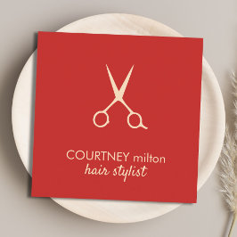 Tarjeta De Visita Cuadrada Elegante minimalista Red Pastel Scissors Hairstyli