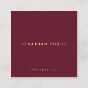 Tarjeta De Visita Cuadrada Elegante Minimalista Texto Dorado Seda Burgundy de