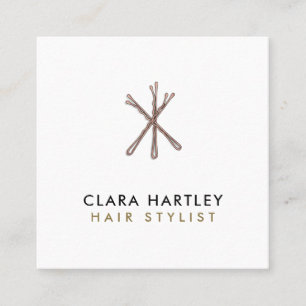 Tarjeta De Visita Cuadrada Elegante minimo negro oro blanco Bobby Pins pelo