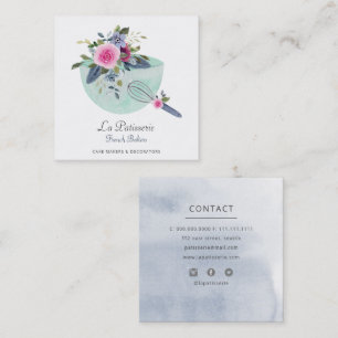 Tarjeta De Visita Cuadrada Elegante Mint Floral Boda Cake Makers Panadería